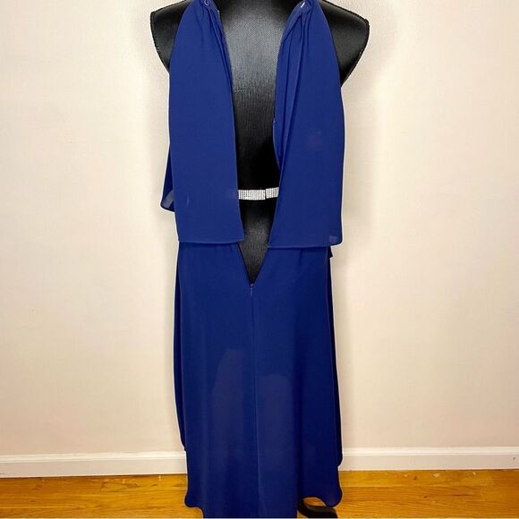 Saks Fifth Avenue Dress Halter High Low Sleeveless Chiffon Flowy Drapey Blue 6 - Picture 7 of 10